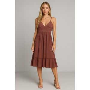 Blush Babydoll Dress Womens 6 Brown‎ Crochet Tiered Boho Festival Hippie Western